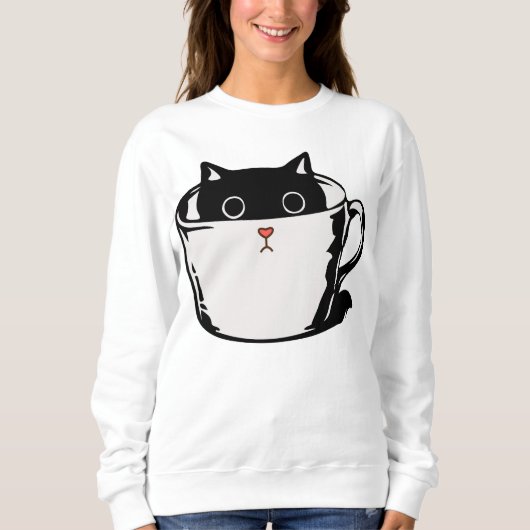 Sweatshirt Chaton noir avec nez rouge caché dans une tasse (Devant)