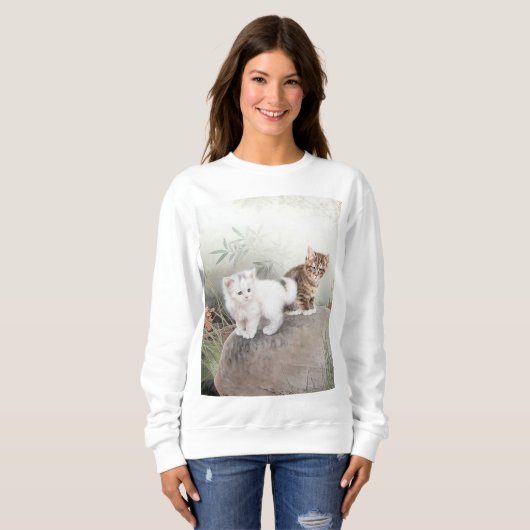 Sweatshirt Chatons chinois de l'art deux de chat (Devant entier)