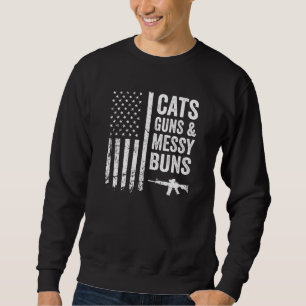 Sweatshirt Chats Armes à feu Messy Buns - Femmes Usa Pro Gun