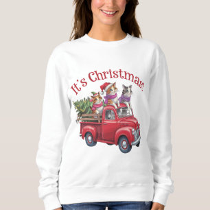 Sweatshirt Chats de Noël amusants en Camion Rouge