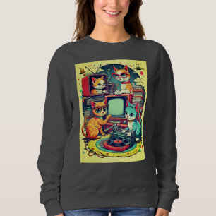 Sweatshirt Chats du milieu du siècle avec disques rétro et TV