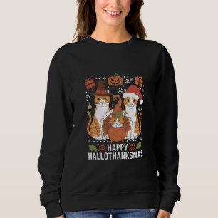 Sweatshirt Chats Joyeux Hallothanksmas Halloween Noël