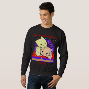 Sweatshirt Chats noël sur le lit, nom personnalisé