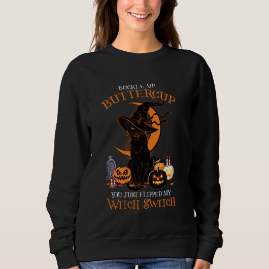 Sweatshirt Chats noirs et sorcière Citrouille d'Halloween Amo (Devant)