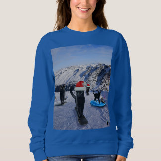 Sweatshirt Chats Noirs Snowboard à Noël