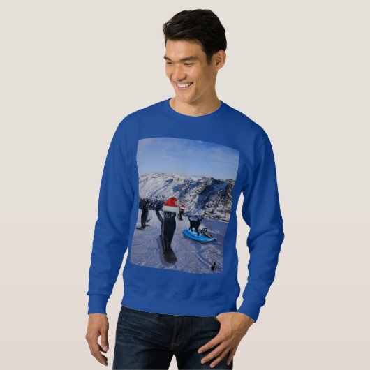 Sweatshirt Chats Noirs Snowboard à Noël (Devant entier)