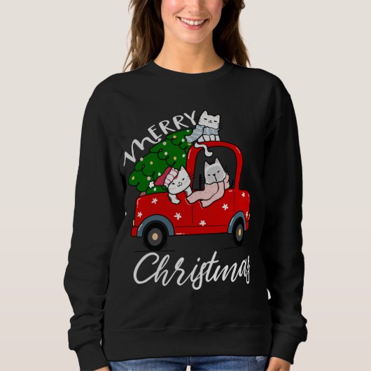 Sweatshirt Chats xmas Arbre sur Camion Rouge Chat Arbre de No (Devant)