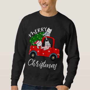 Sweatshirt Chats xmas Chemise Arbre sur Camion Rouge Chat Noë