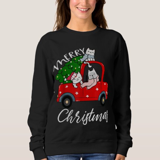 Sweatshirt Chats xmas Chemise Arbre sur Camion Rouge Chat Noë (Devant)