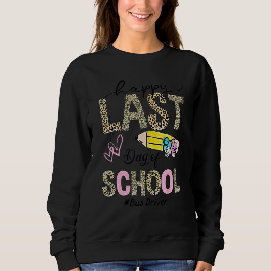 Sweatshirt Chauffeur De Bus Joyeux Jour De L'École Leopard Ét (Devant)