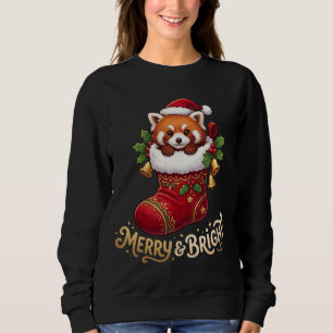 Sweatshirt Chaussette de Noël au Panda Rouge Joyeux & Lumineu