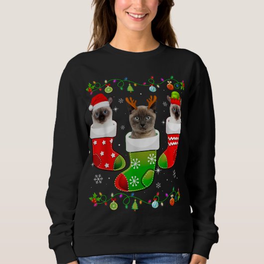 Sweatshirt Chaussettes de Noël Funny Amoureux des chats siama (Devant)