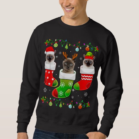 Sweatshirt Chaussettes de Noël Funny Amoureux des chats siama (Devant)