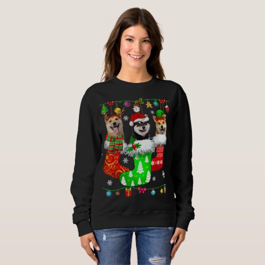 Sweatshirt Chaussettes de Noël Pyjama Shiba Inu Chien Chiot A (Devant entier)