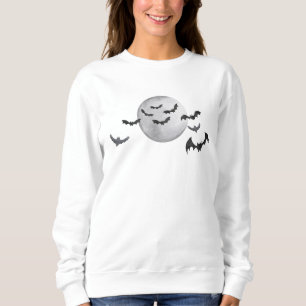 Sweatshirt Chauve-souris noire et lune Halloween noir et blan