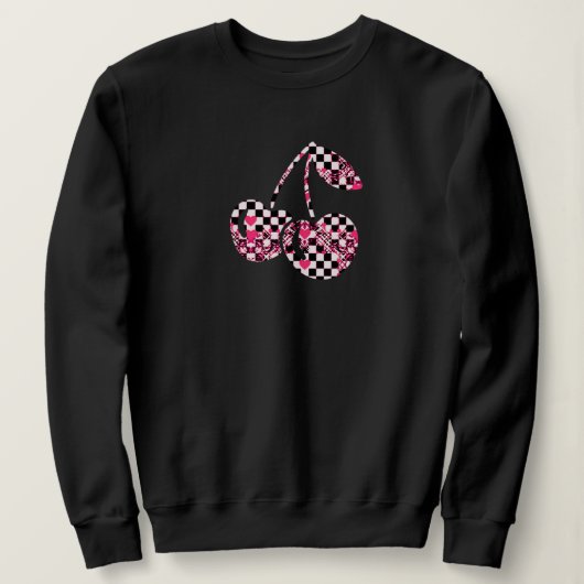 Sweatshirt Checkers & Pink Hearts Patterned Cherries (Design devant)