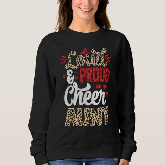Sweatshirt Cheer Aunt Biggest Fan Leopard Print And Pom Pom (Devant)