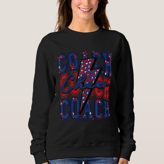 Sweatshirt Cheer Coach Lightning Bolt Cheer Leopard Blue Red (Devant)