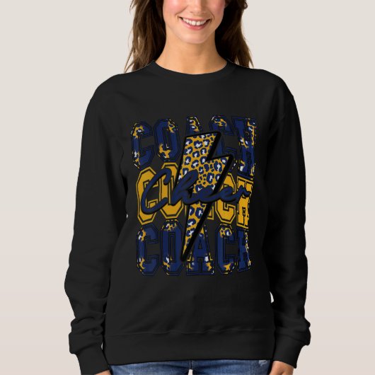 Sweatshirt Cheer Coach Lightning Bolt Cheer Leopard Navy Gold (Devant)