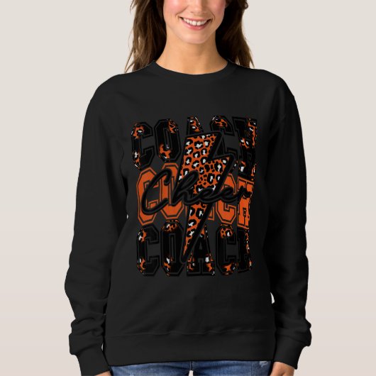 Sweatshirt Cheer Coach Lightning Bolt Cheer Leopard Orange Bl (Devant)