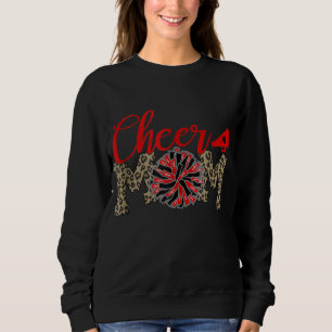 Sweatshirt Cheer Maman Empreinte de léopard Pom Noir Et Rouge