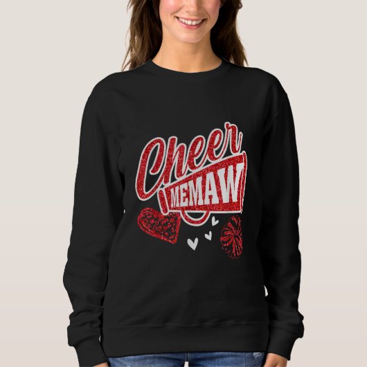 Sweatshirt Cheer Memaw Biggest Fan Leopard Print And Pom Pom (Devant)