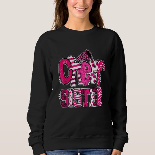 Sweatshirt Cheer Sister Biggest Fan Leopard Print And Pom Pom (Devant)