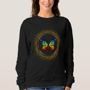 Sweatshirt Chemise arc-en-ciel papillon dans un cercle doré