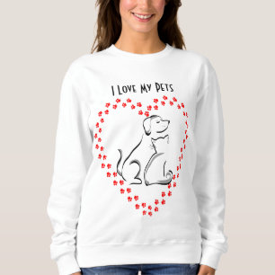 Sweatshirt Chemise de coeur de Pawprint de chien et de chat