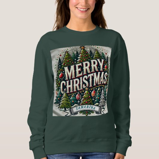 Sweatshirt Chemise de Noël Joyeuse Personnalisable - Ajouter (Devant)
