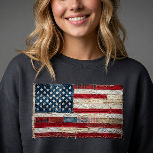 Sweatshirt Chemise de nuit drapeau américain patchwork vintag