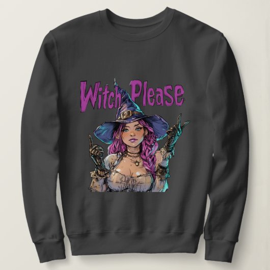 Sweatshirt Chemise graphique de Halloween « Witch Please » – (Design devant)