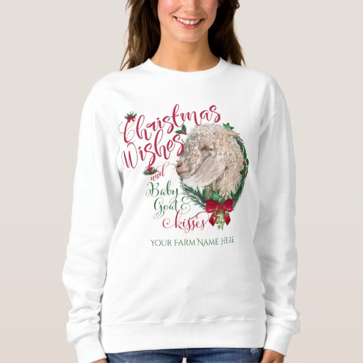Sweatshirt CHÈQUE | Voeux de Noël Bébé Chèvre Baisers Angora (Devant)