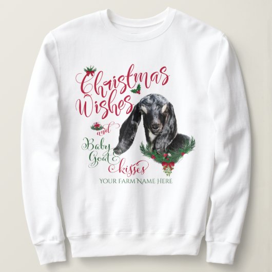 Sweatshirt CHÈQUE | voeux de Noël Bébé Chèvre Baisers Nubian  (Design devant)