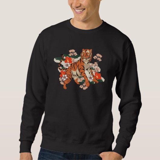 Sweatshirt Cherry Blossom Asiatique Chat Jungle Animal Predat (Devant)