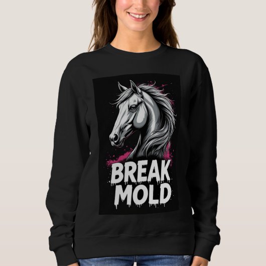 Sweatshirt Cheval avec art éclaboussé, typographie audacieuse (Devant)