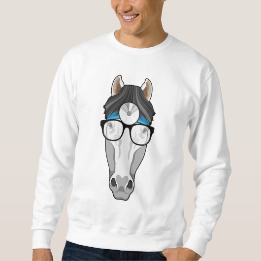 Sweatshirt Cheval comme docteur avec lunettes (Devant)