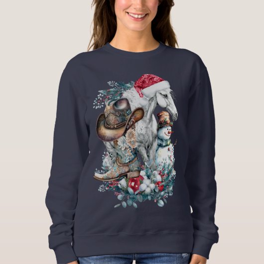 Sweatshirt Cheval de Noël en chapeau de Père Noël bottes de c (Devant)