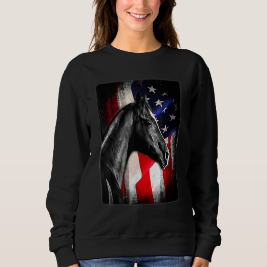 Sweatshirt Cheval Drapeau Américain Équitation Cheval (Devant)