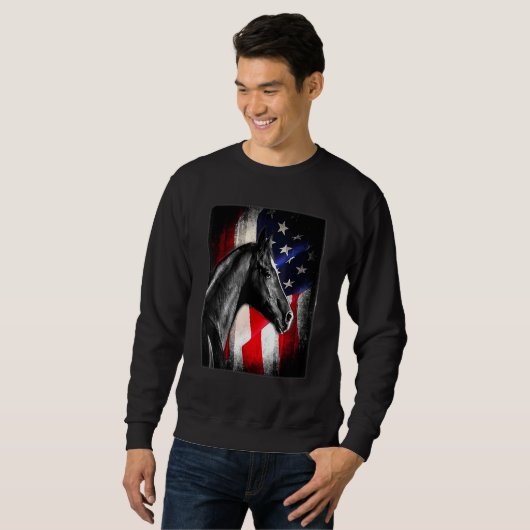 Sweatshirt Cheval Drapeau Américain Équitation Cheval (Devant entier)
