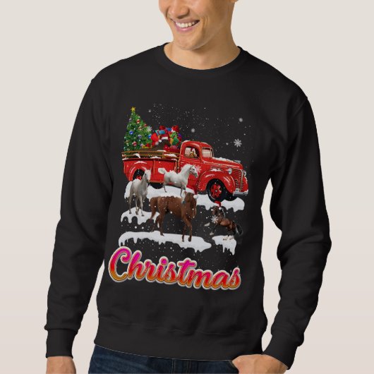 Sweatshirt Cheval équitation Camion Rouge Arbre de Noël Cheva (Devant)