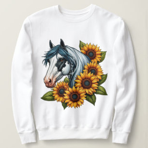 Sweatshirt Cheval et tournesols de peinture Tovero noir et bl