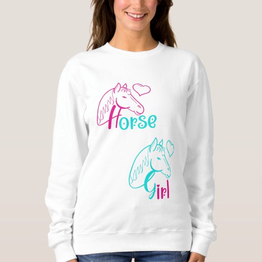 Sweatshirt Cheval Girl en rose et turquoise (Devant)