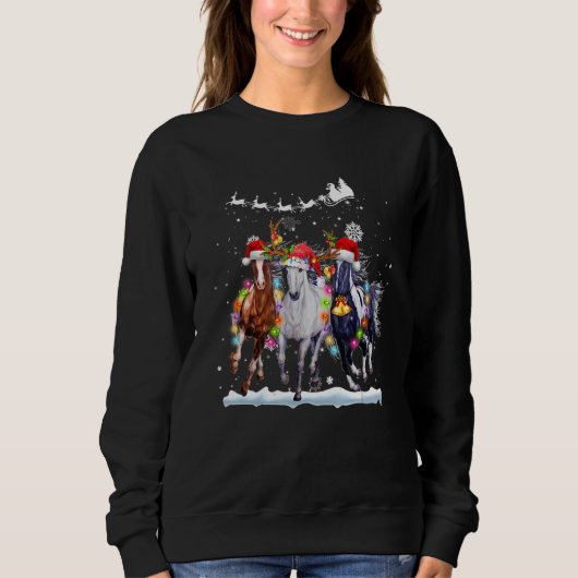 Sweatshirt Cheval Lumières de Noël Reindeer Santa Hat Horse (Devant)
