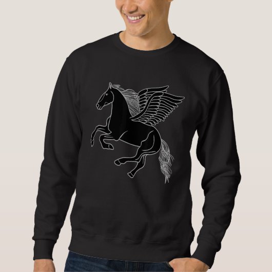 Sweatshirt Cheval noir avec ailes Pegasus (Devant)