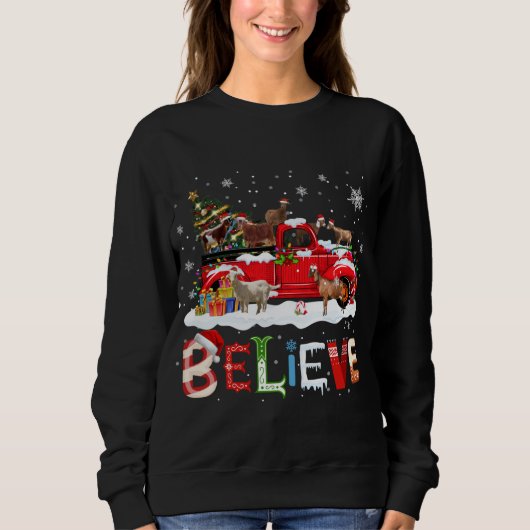Sweatshirt Chèvre équitation Camion Rouge Arbre de Noël Croir (Devant)