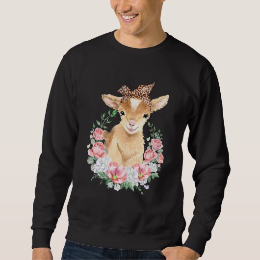 Sweatshirt Chèvre mignonne avec bandeau léopard Boho Fleur mi (Devant)