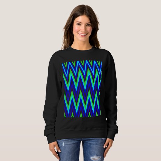 Sweatshirt Chevron In Deep Blue Lime Green Zigzags (Devant entier)