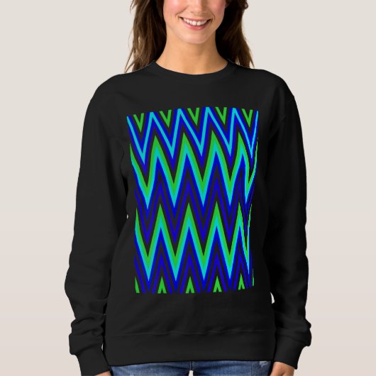 Sweatshirt Chevron In Deep Blue Lime Green Zigzags (Devant)