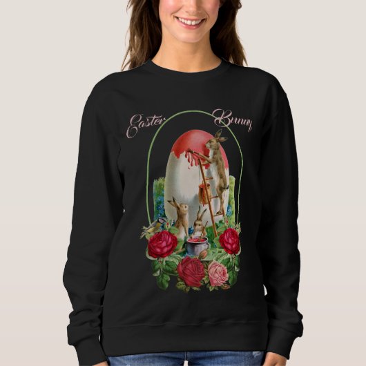 Sweatshirt Chic Aquarelle Florale Rose Wreath Lapin de Pâques (Devant)